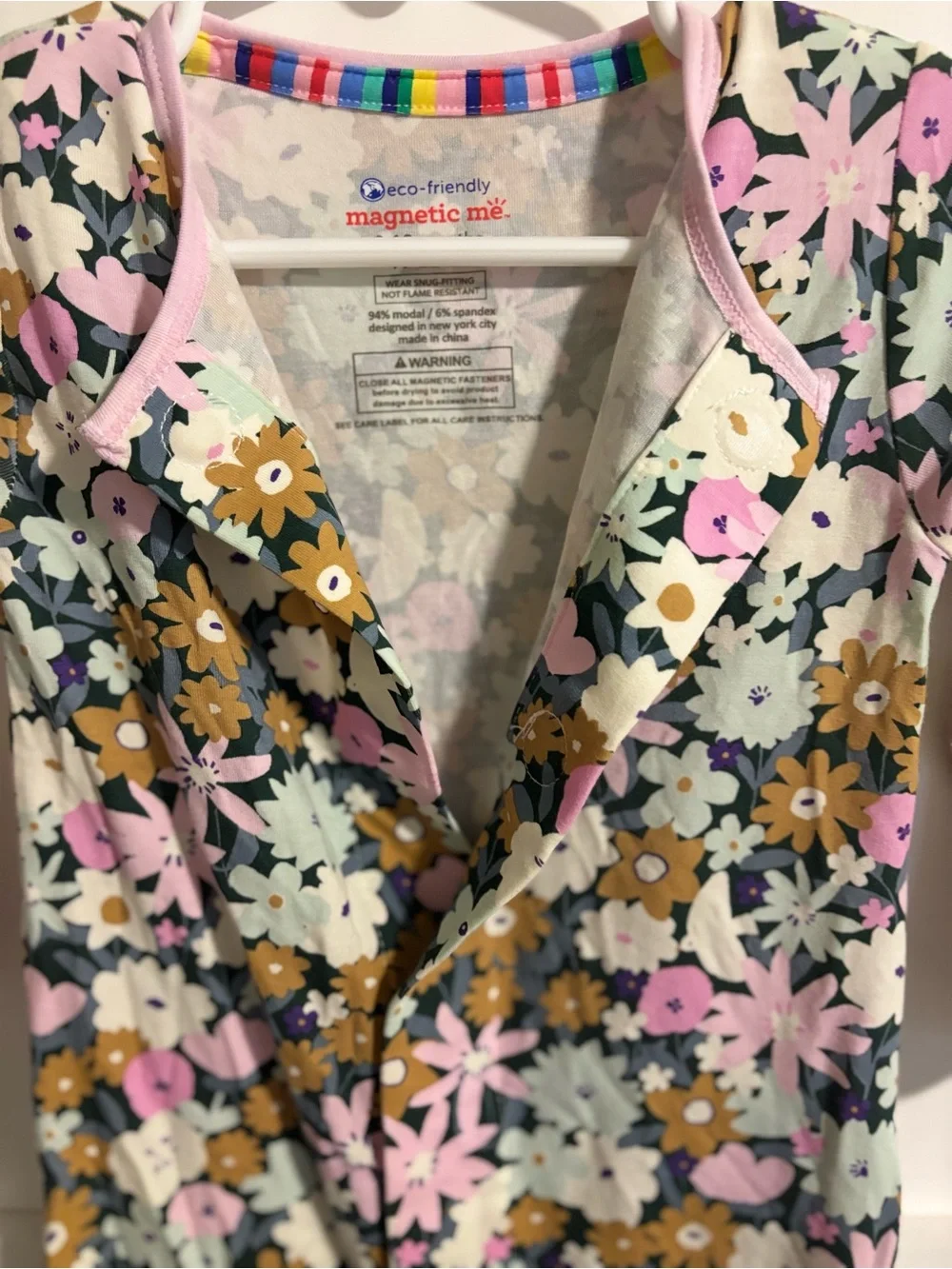 Magnetic Me Floral Footed One-Piece Pajama in Pink, Green & Brown